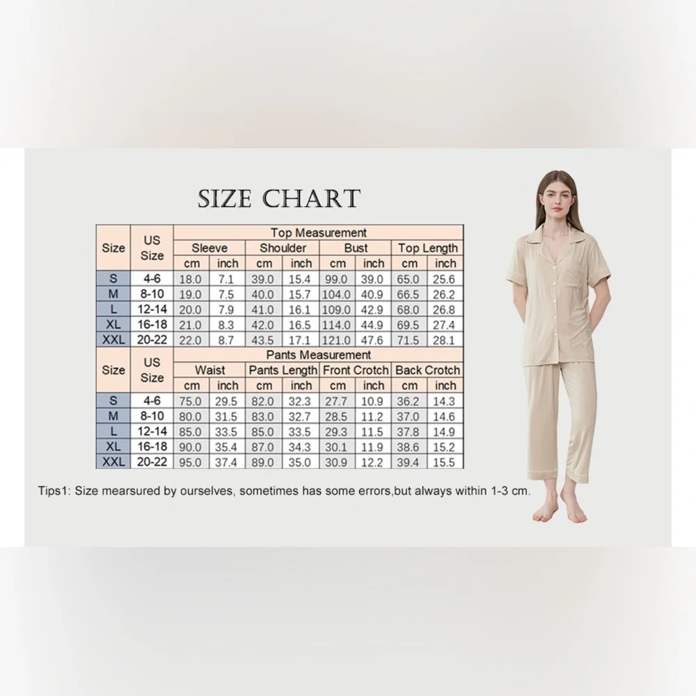 NWT Pajama Set for Women Soft Capri Button Up Cooling Pjs Set/Size Small - Picture 11 of 11